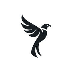 Fototapeta premium A stylized black silhouette of a soaring bird with extended wings against a white background