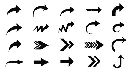 Collection of black directional arrows symbol pointer