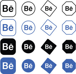Behance Logo Icon Collection, vector flat of social media behance logo,Isolated set of social network Behance logo icons vector
