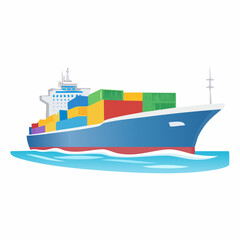 Vibrant container ship with colorful cargo on blue ocean. Global trade and efficient international shipping