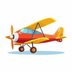 Vibrant red and yellow cartoon biplane with a spinning propeller, isolated vector illustration