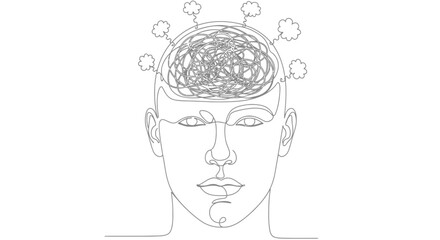 Tangled Thoughts Blooming Continuous Line Art of Human Head with Tree Crowns