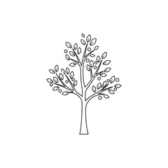 A stylized tree illustration with detailed leaves set against a minimalist white background