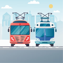 Electric City Buses A Modern Urban Transportation Vector Illustration