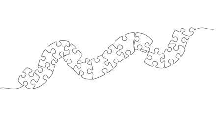 Wavy Puzzle Line Connected Pieces and Unity in Continuous Outline