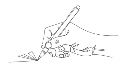 Sketch Line Drawing of Hand Writing with Pen, Artwork Line Art
