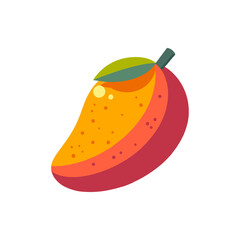A vibrant mango with a green leaf, showcasing its rich colors against a plain background