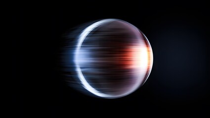 Abstract glowing orb with light streaks on black background