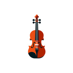 A vibrant orange violin standing upright against a clean white background, showcasing its elegant curves