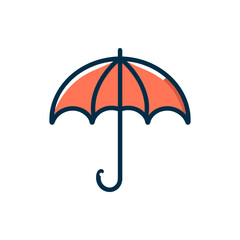 A vibrant orange umbrella standing alone against a minimalist white background, ideal for weather-related themes