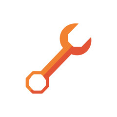 A vibrant orange wrench icon symbolizing tools and repair work against a clean background