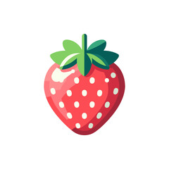 A vibrant, ripe strawberry with green leaves, isolated on a white background, perfect for food-related designs