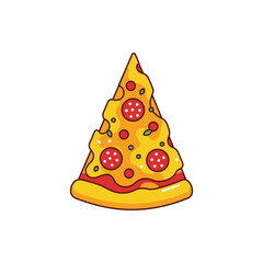 A vibrant slice of pepperoni pizza with colorful toppings on a white background, ideal for food-related content