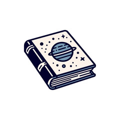 A whimsical illustrated book featuring a planet on the cover, surrounded by stars and space elements
