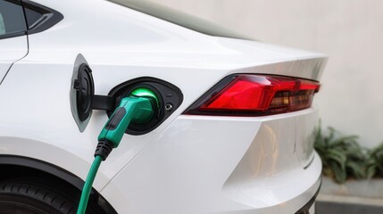 Electric vehicle charging with green cable at station
