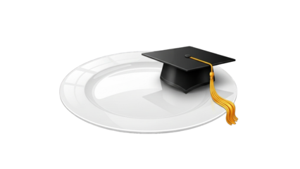 Graduation cap on a plate, symbolizing academic achievement and future opportunities.