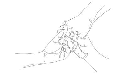 A minimalist line drawing of two hands gently holding each other, symbolizing comfort, support, and connection.