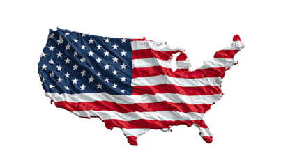 Patriotic map of the United States, colored with the American flag design
