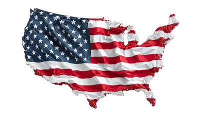 Image of a map of the United States with the American flag draped across its form