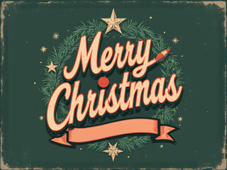 Retro-style Merry Christmas typography, vintage holiday text design, festive greeting, warm nostalgic color palette