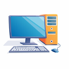 A modern desktop computer workstation setup with monitor, keyboard, and mouse, isolated on a white background