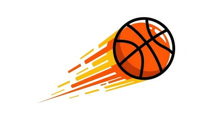Dynamic illustration of a basketball flying at high speed with motion trails.