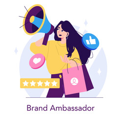 Woman Using Megaphone for Brand Promotion Vector Art