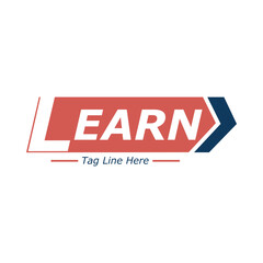 Red and blue arrow shape with white letters spelling learn logo education