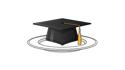 A graduation cap rests on a white plate, symbolizing education and achievement in a culinary context.