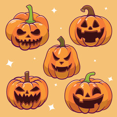 Vector Pumpkin Head Hallowen Variant Isolated of Cartoon Design Icon Illustration