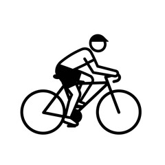 Fototapeta premium Stick figure cyclist riding bicycle in minimalist black and white design isolate on a transparent background