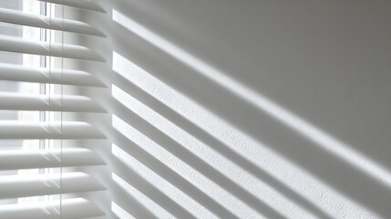 Obraz premium ultra realistic photo of geometric shadow patterns on white wall from sunlight through blinds, minimalist abstract background, , real photography