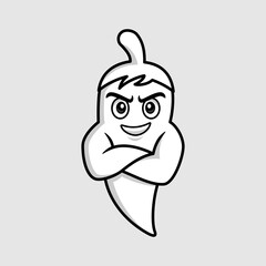 Red chili mascot hot spicy cartoon vector design black white