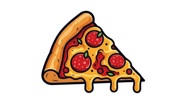 A delicious cartoon illustration of a single slice of pepperoni pizza with melted cheese.