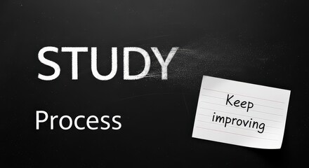 Words Study Process on Blackboard with Handwritten Note