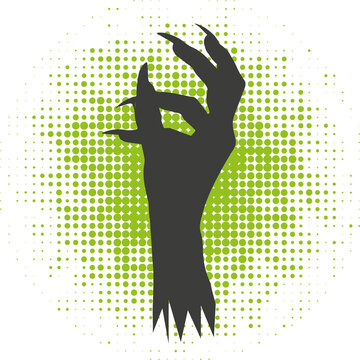 Silhouette of Zombie Hand with Green Halftone Background