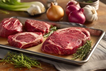 Raw Beef & Market Produce Set &mdash; Butcher Counter Display