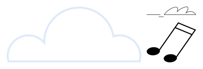Large cloud outline with music notes floating nearby, symbolic of cloud music storage or creativity. Ideal for sound, networking, inspiration, digital platforms, entertainment, technology, teamwork