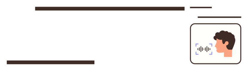 Human profile scanning sound waves in a tech interface. Ideal for AI, technology, communication, voice command, speech analysis, innovation, and software concepts. Simple flat metaphor
