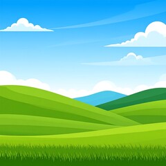 Obraz premium Sunny landscape illustration of hills, clouds, and sky