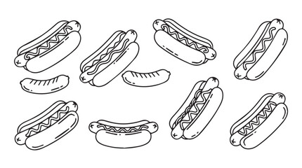 Hand drawn hot dog collection freshly cooked delicious street food snacks assortment vector