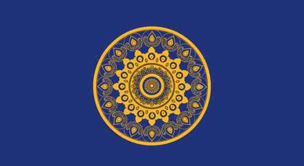 Intricate Mandala Design with Gold Detailing on Deep Blue Background, Spiritual Art Pattern for Meditation, Yoga, Cultural Celebrations, and Decor, Handcrafted Ethnic Ornament for Tranquility and