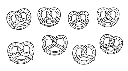Collection of delicious hand drawn pretzel icons representing oktoberfest and snack food variety vector