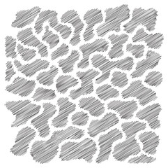 Abstract black and white organic pattern of scribbled textures and shapes on a white background