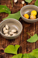 Fresh green ginkgo biloba tree leaves.