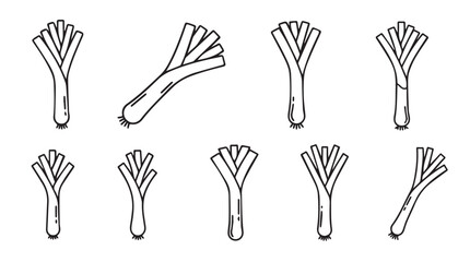Collection of hand-drawn leeks isolated on white for fresh food design vector