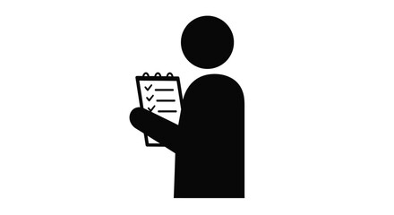 A person holding a clipboard with check marks simple black silhouette