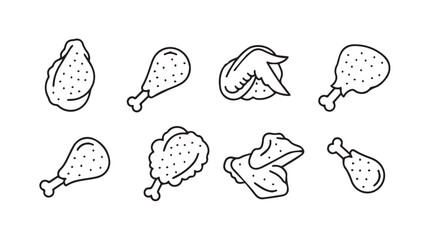 Hand drawn chicken pieces collection various poultry cuts isolated food art vector