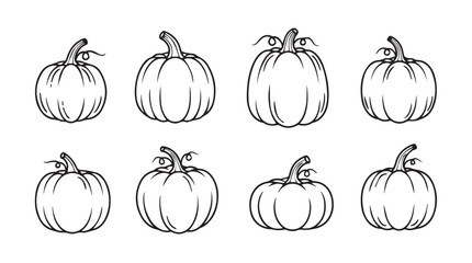 Collection of eight hand drawn whimsical pumpkin sketches for autumn harvest and halloween celebrations vector
