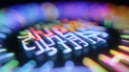 Macro Holographic Microtext with Rainbow Bokeh